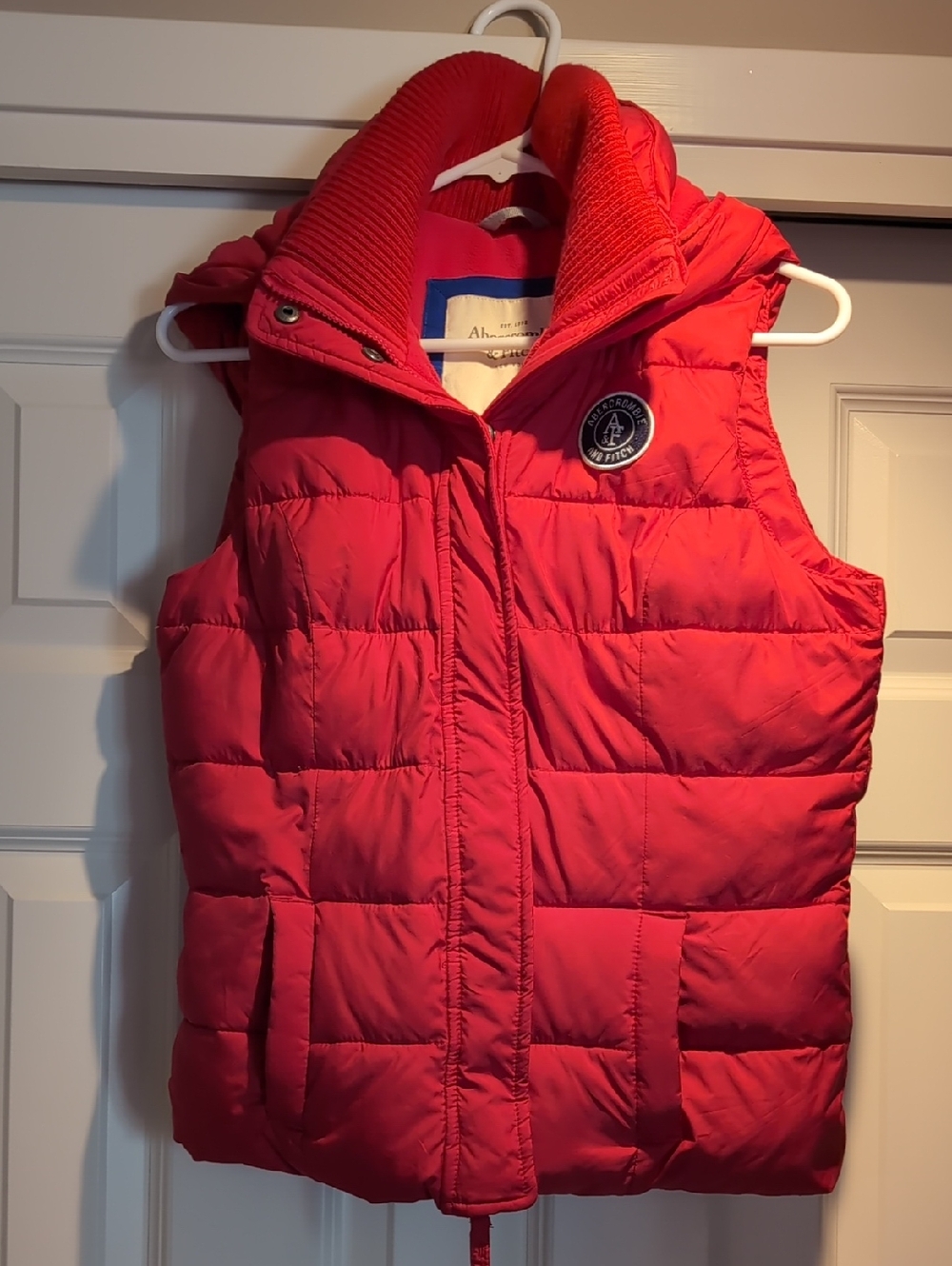 Abercrombie & Fitch Bright Red Quilted Puffer Vest with Logo Patch